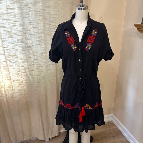 CAROLINA K Natalie Black Embroidered Shirt Dress Size Medium - Picture 4 of 11